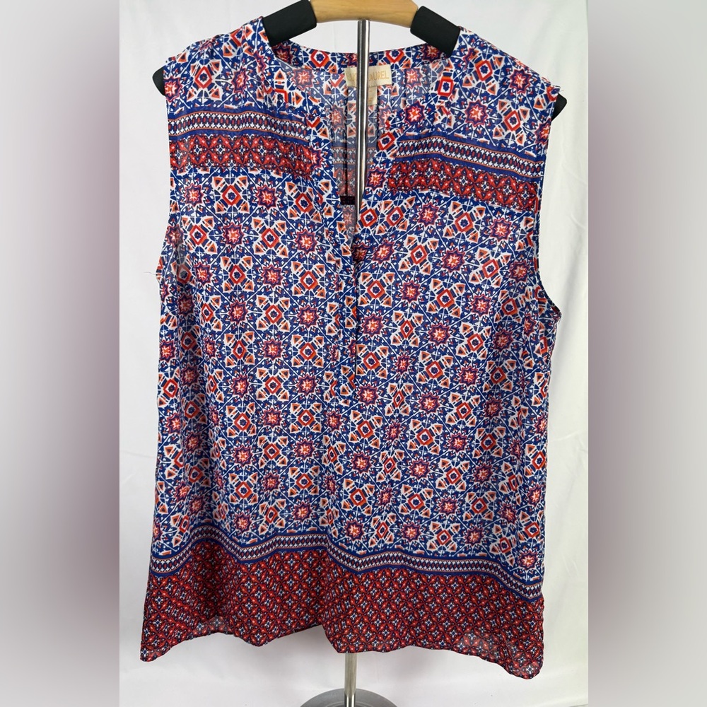 Lucy & Laurel Red and Blue Sleeveless Geometric Print Tank